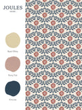 Joules Stately Floral wallpaper sample in cream blue, A4 - British product