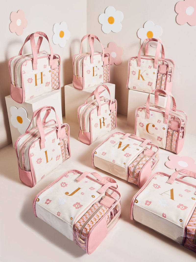 Set of 4 Pink Alphabet Makeup Bags