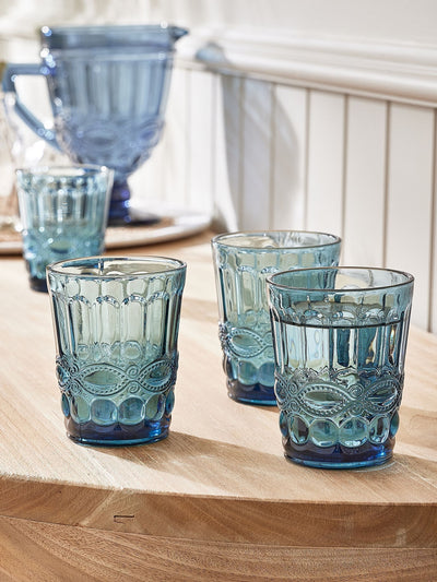 Dibor Aurielle Blue Embossed Tumbler Glasses 4 Pack