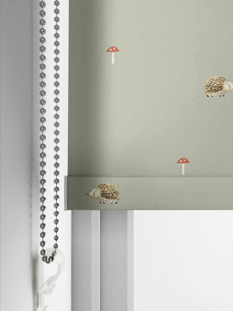 Sophie Allport sage green hedgehog roller blind (British brand)