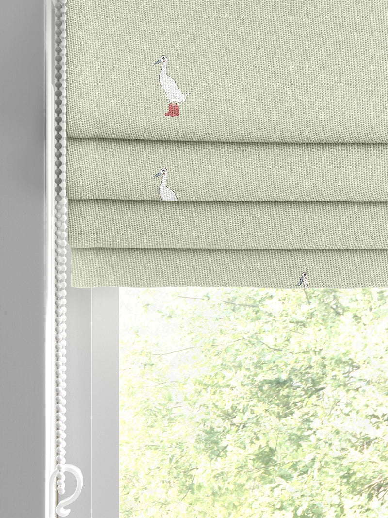 Sophie Allport Roman blind sage green running ducks - British product