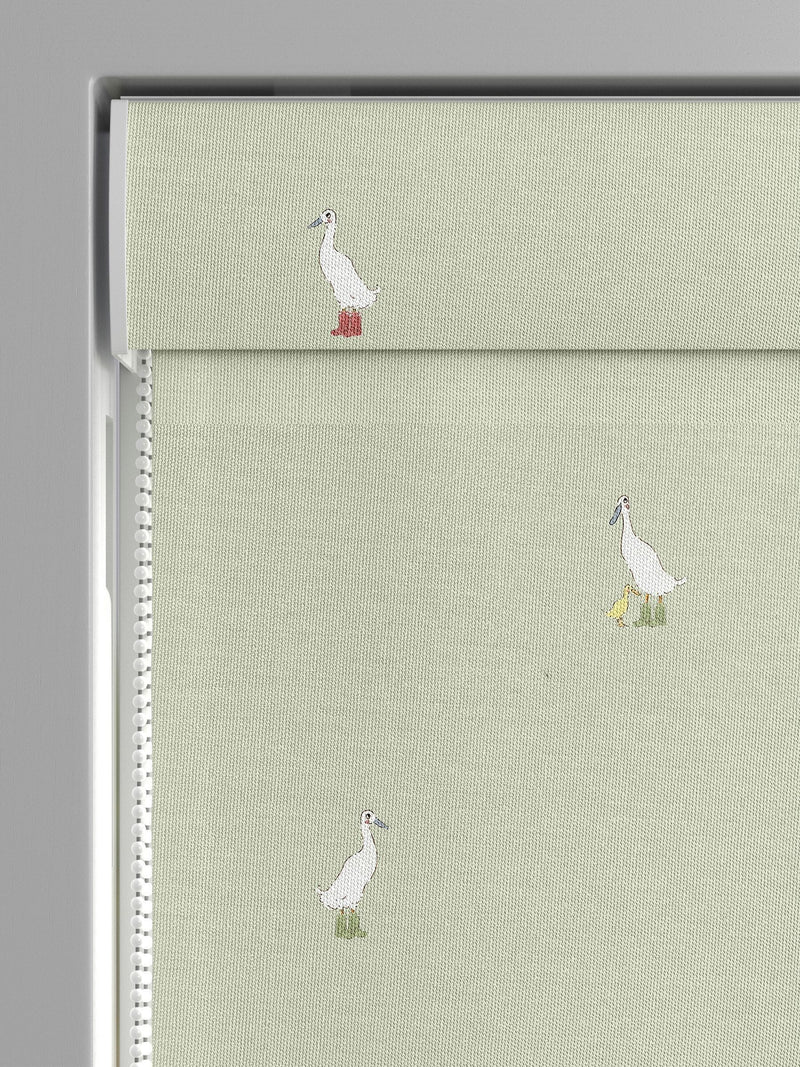 Sophie Allport Roman blind sage green running ducks - British product