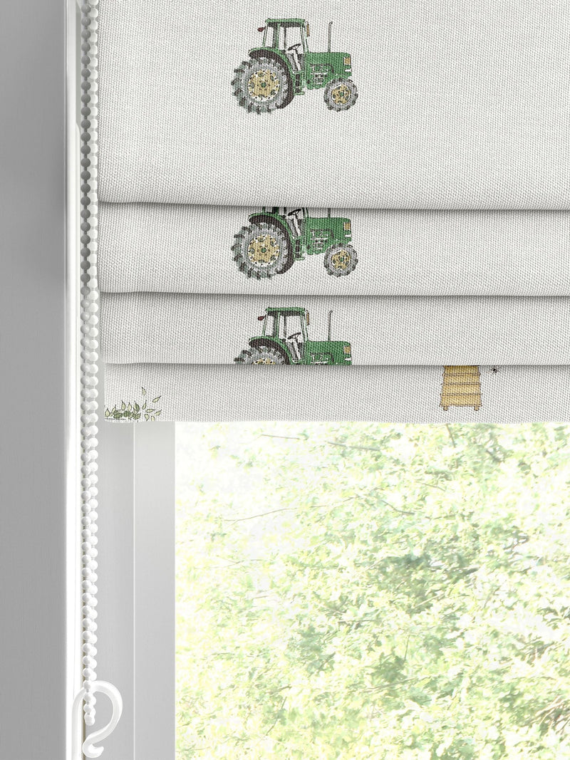 Sophie Allport On the Farm Roman blind in soft grey, UK version