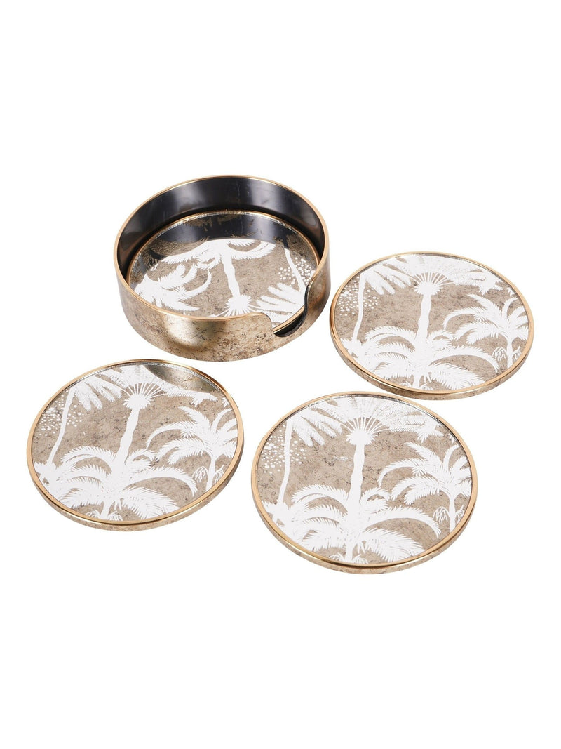 Libra Interiors antique gold palm tree coasters set of 4, UK version