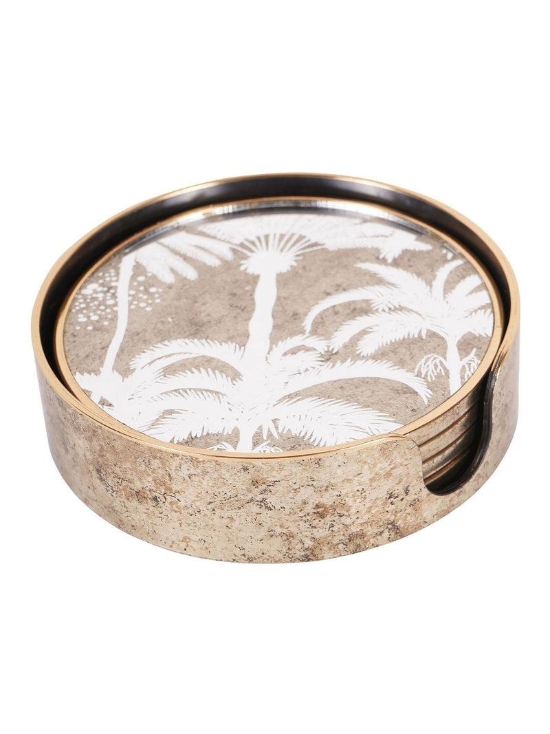 Libra Interiors antique gold palm tree coasters set of 4, UK version