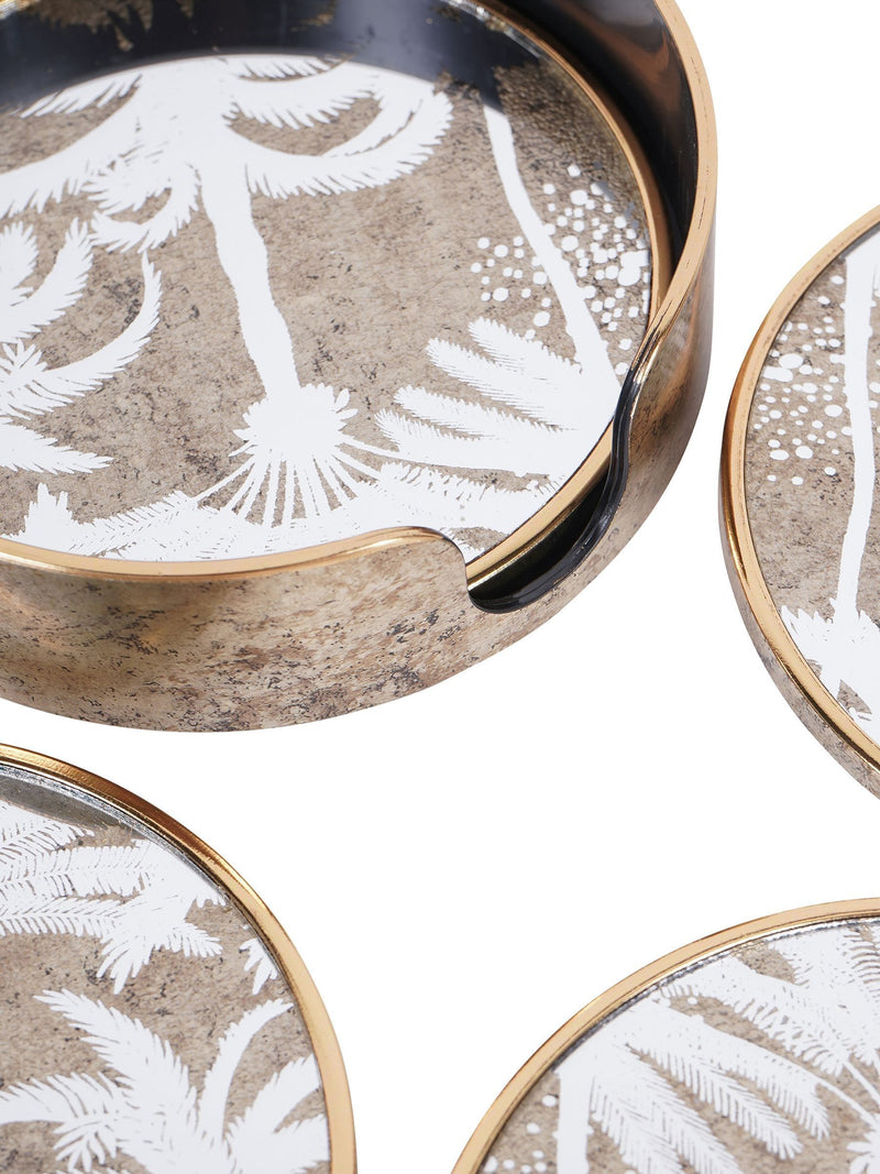Libra Interiors antique gold palm tree coasters set of 4, UK version