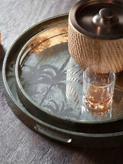 Next Libra Interiors Antique Gold Palm Tree Decorative Trays Set of 2- Buy online at McGrocer