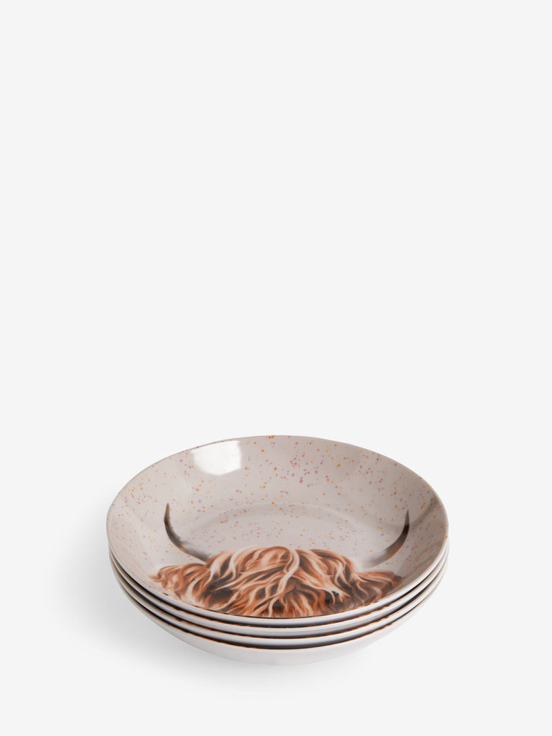 Natural Hamish The Highland Cow pasta bowls set of 4, imported from the UK