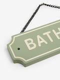 Green Sage reversible bathroom door sign with slogan, 11.5cm x 11cm, UK version