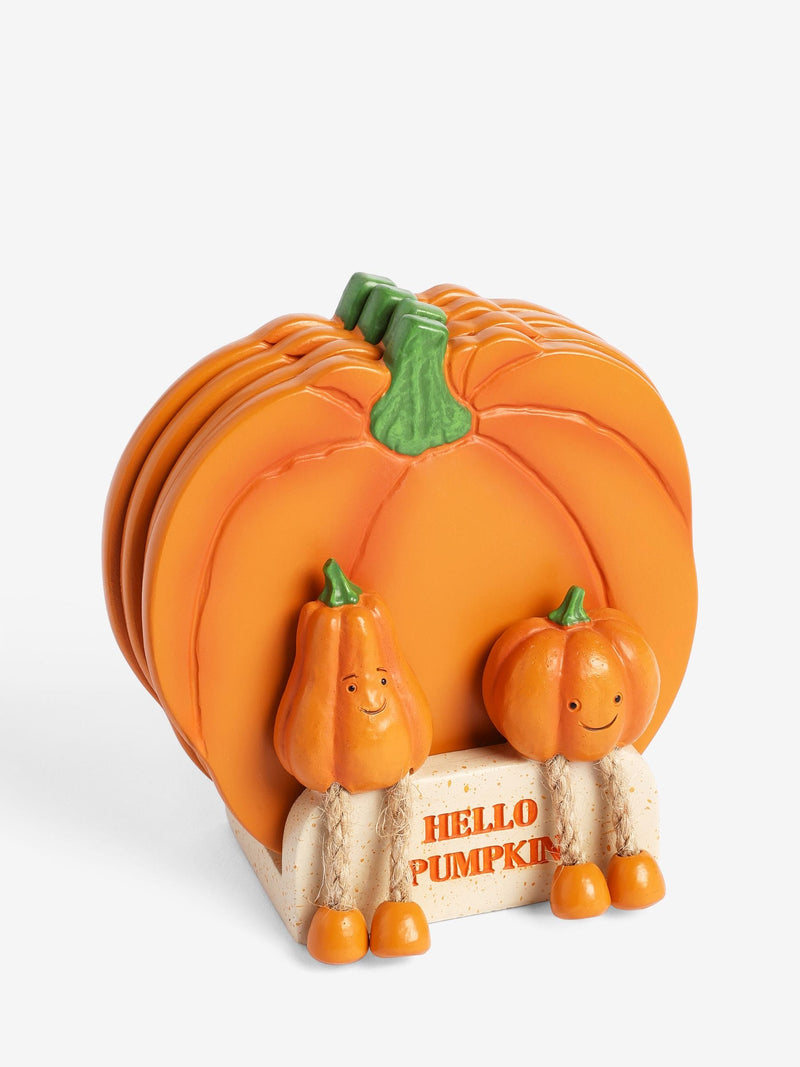 Orange pumpkin coasters set of 4 with holder (British brand)