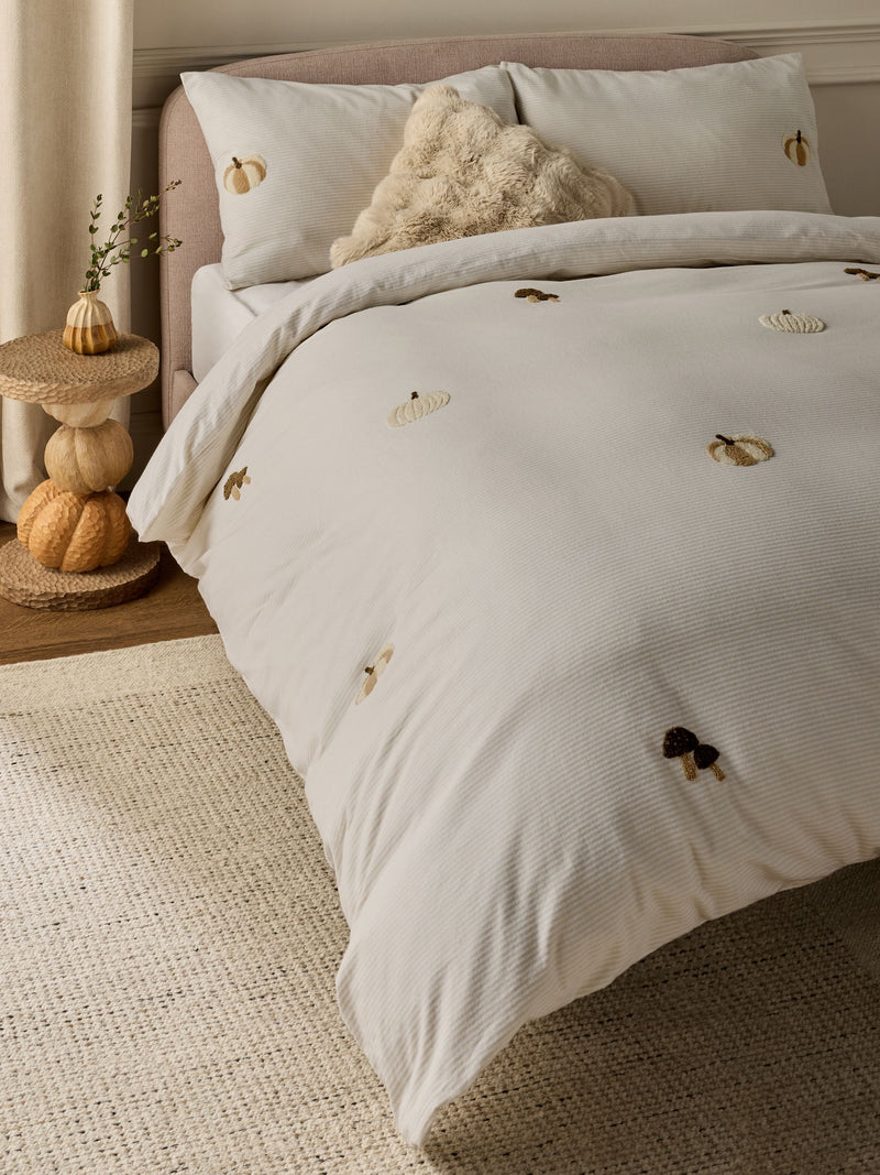 Natural Stripe Pumpkin brushed cotton duvet cover and pillowcase set, imported from the UK