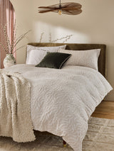 Natural Cotton Leaf Jacquard Duvet Cover and Pillowcase Set