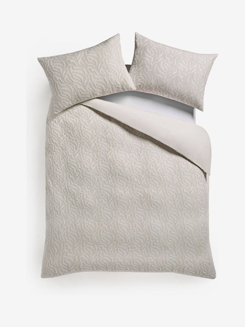Natural cotton leaf jacquard duvet cover and pillowcase set, imported from the UK