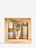 Vanilla Rush travel bath and body gift set with 50ml body mist, 50ml lotion, and 100ml shower gel (British brand)