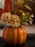 Orange artificial flowers in ceramic pumpkin pot 28cm, imported from the UK