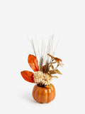 Orange artificial flowers in ceramic pumpkin pot 28cm, imported from the UK