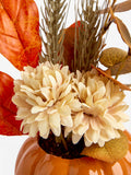 Orange artificial flowers in ceramic pumpkin pot 28cm, imported from the UK