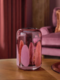 Purple and pink confetti glass vase 24cm height, imported from the UK
