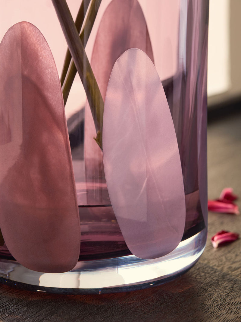 Purple and pink confetti glass vase 24cm height, imported from the UK