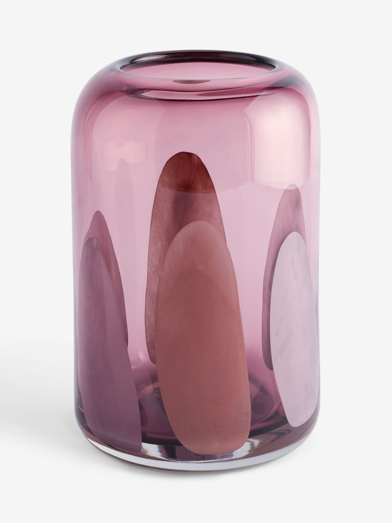 Purple and pink confetti glass vase 24cm height, imported from the UK