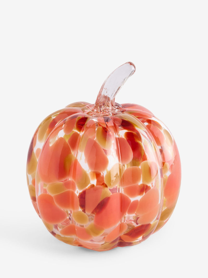 Glass pumpkin ornament with orange red confetti 13.5cm height, imported from the UK