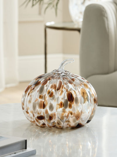 Ornement citrouille en verre marron/confettis naturels pour décoration intérieure