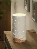 White ceramic woodland scene hurricane candle holder 22.5cm height (British brand)