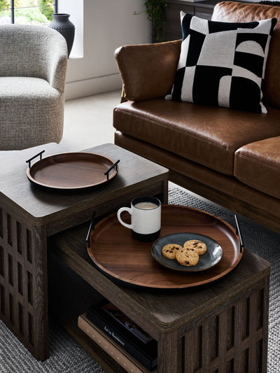Plateau décoratif rond en bois Dark Bronx, grandes et petites tailles