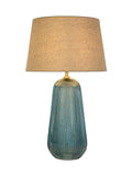 Searchlight Azure table lamp blue glass base linen shade, UK version