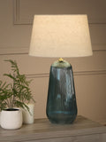 Searchlight Azure table lamp blue glass base linen shade, UK version