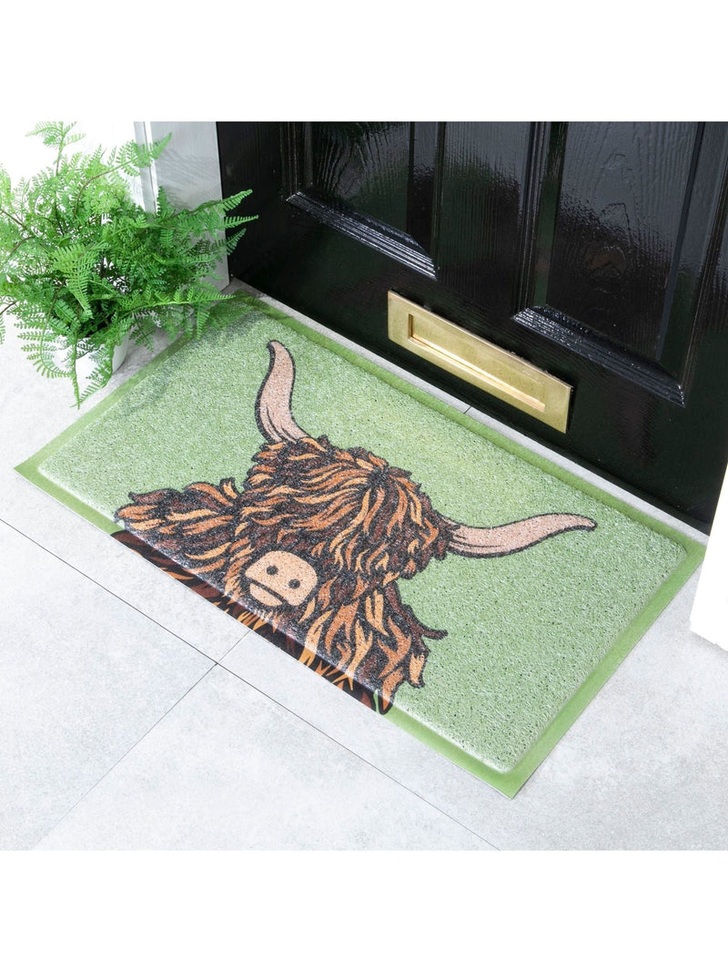 Artsy Mats Green Highland Cow doormat 70x40cm, imported from the UK