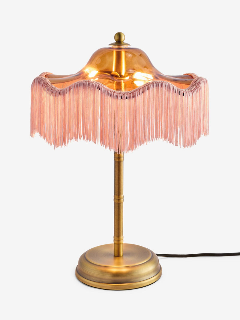 Rockett St George Amber Orange Fringe Glass Table Lamp, imported from the UK