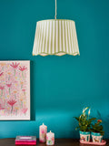 Lucy Tiffney scallop stripe lamp shade green ecru, UK version