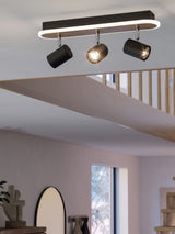 Next Eglo Rimbocchi Black Wood & Steel Modern 3 Light Spotlight Ceiling Light- Buy online at McGrocer