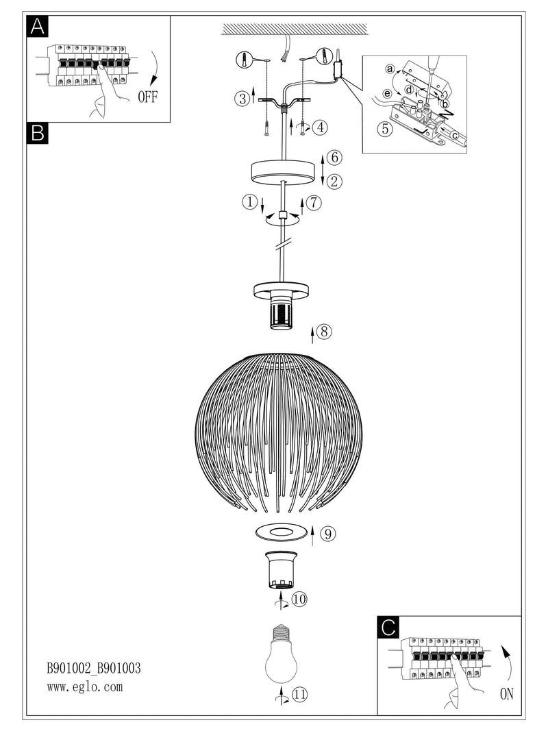 Eglo black steel pendant ceiling light 110cm - British product
