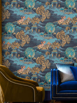 Next Graham & Brown Edo Toile Navy Wallpaper Sample- Buy online at McGrocer