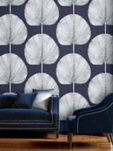 Next Graham & Brown Navy Palm Fan A4 Wallpaper Sample- Buy online at McGrocer