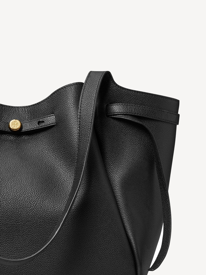 Tory Burch Black Romy Pebbled Tote Bag, imported from the UK