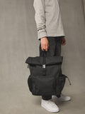 Black roll top backpack polyurethane construction - British product
