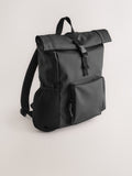 Black roll top backpack polyurethane construction - British product