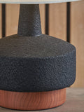 Pacific black wood effect ceramic table lamp with white shade, UK version
