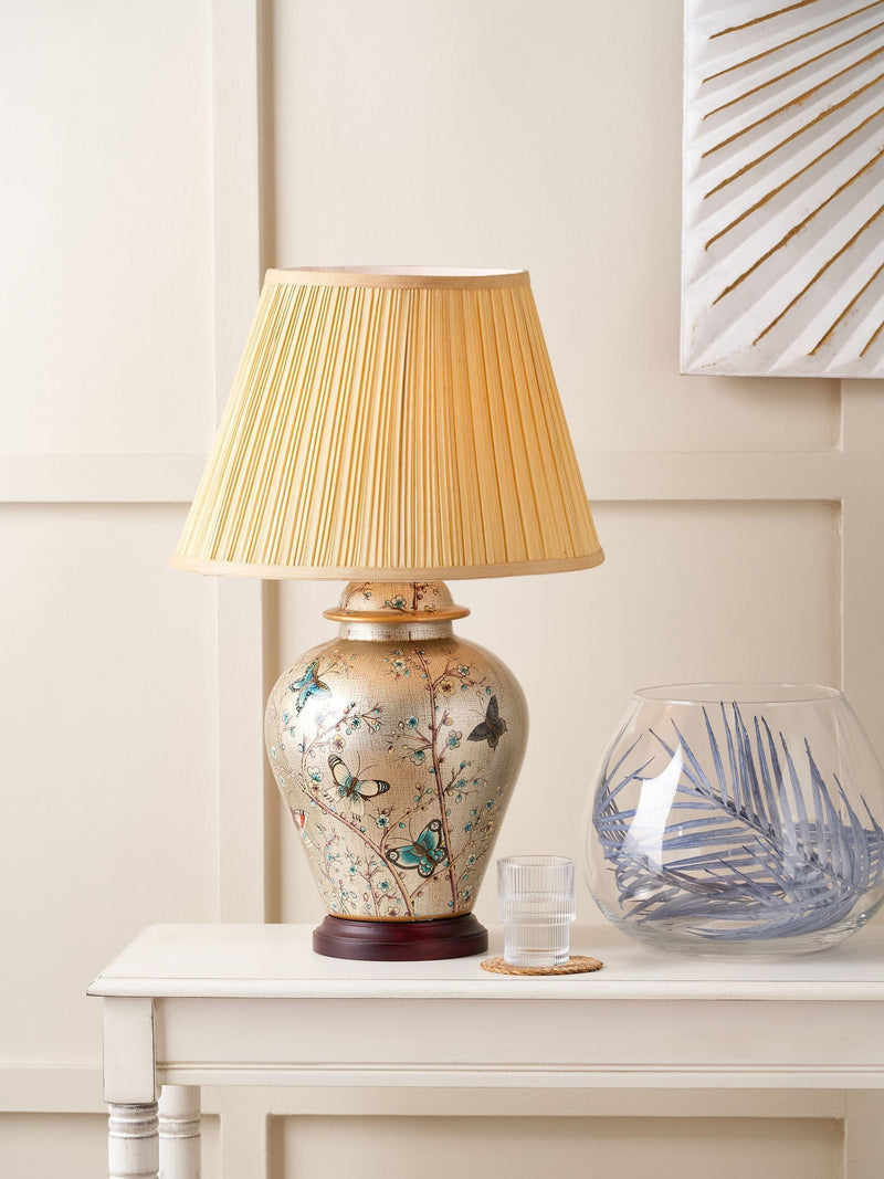 Pacific Gold butterfly ceramic table lamp with tapered shade (British brand)