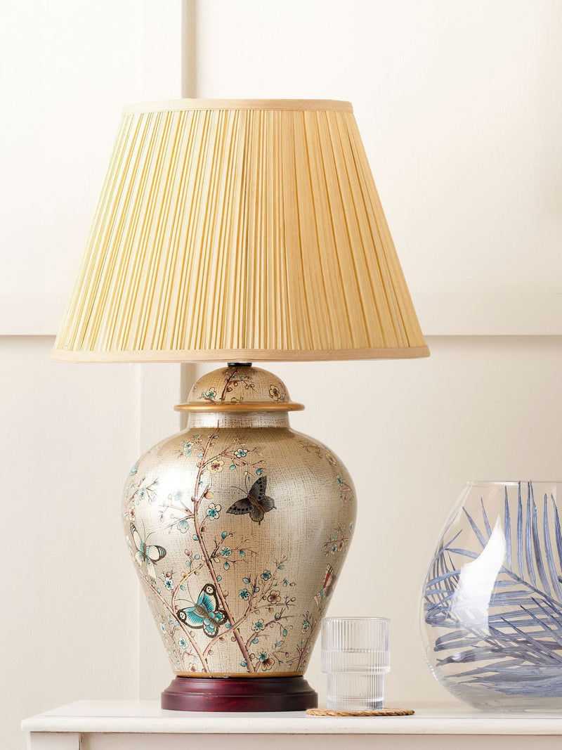 Pacific Gold butterfly ceramic table lamp with tapered shade (British brand)