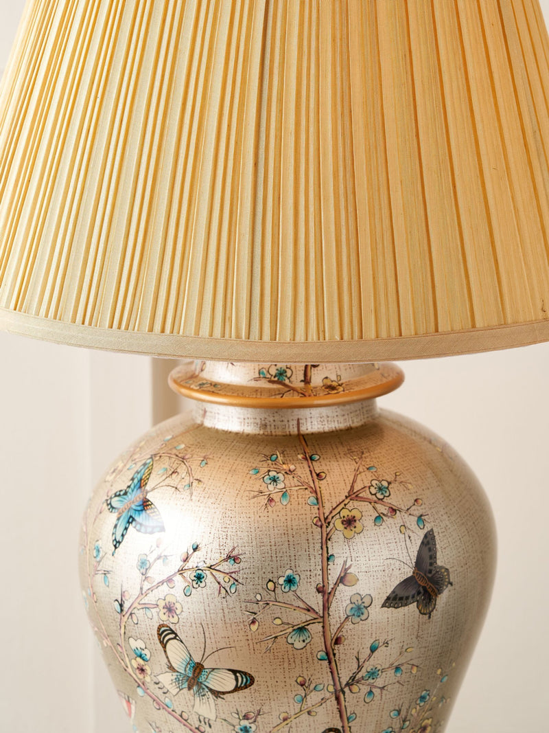 Pacific Gold butterfly ceramic table lamp with tapered shade (British brand)