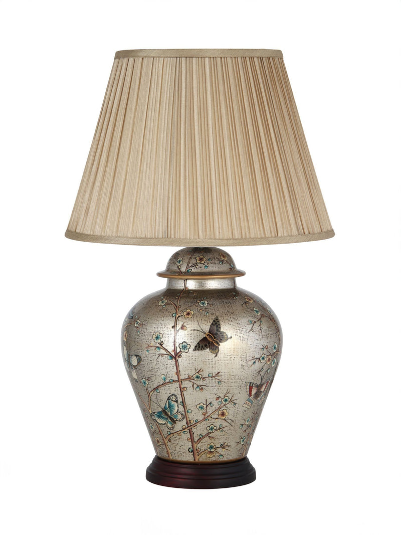 Pacific Gold butterfly ceramic table lamp with tapered shade (British brand)