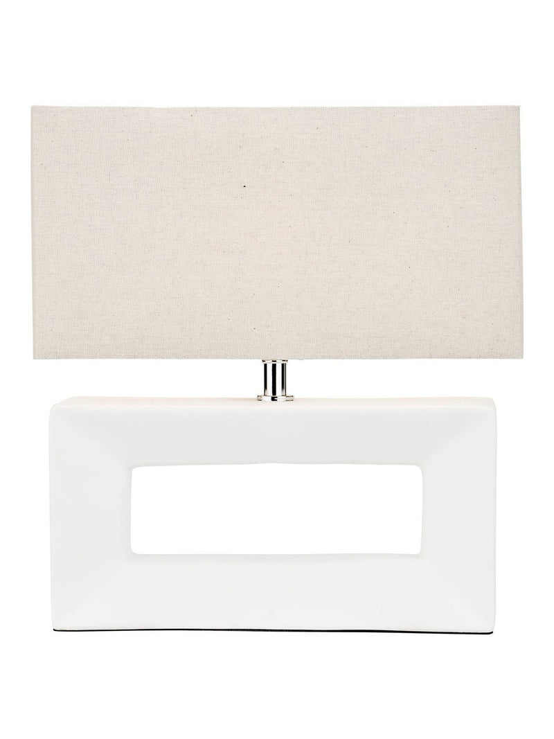 White ceramic rectangular table lamp with linen shade - British product