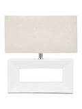White ceramic rectangular table lamp with linen shade - British product