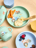 JoJo Maman Bébé silicone mealtime set tractor print, UK version