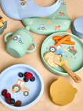 JoJo Maman Bébé silicone mealtime set tractor print, UK version