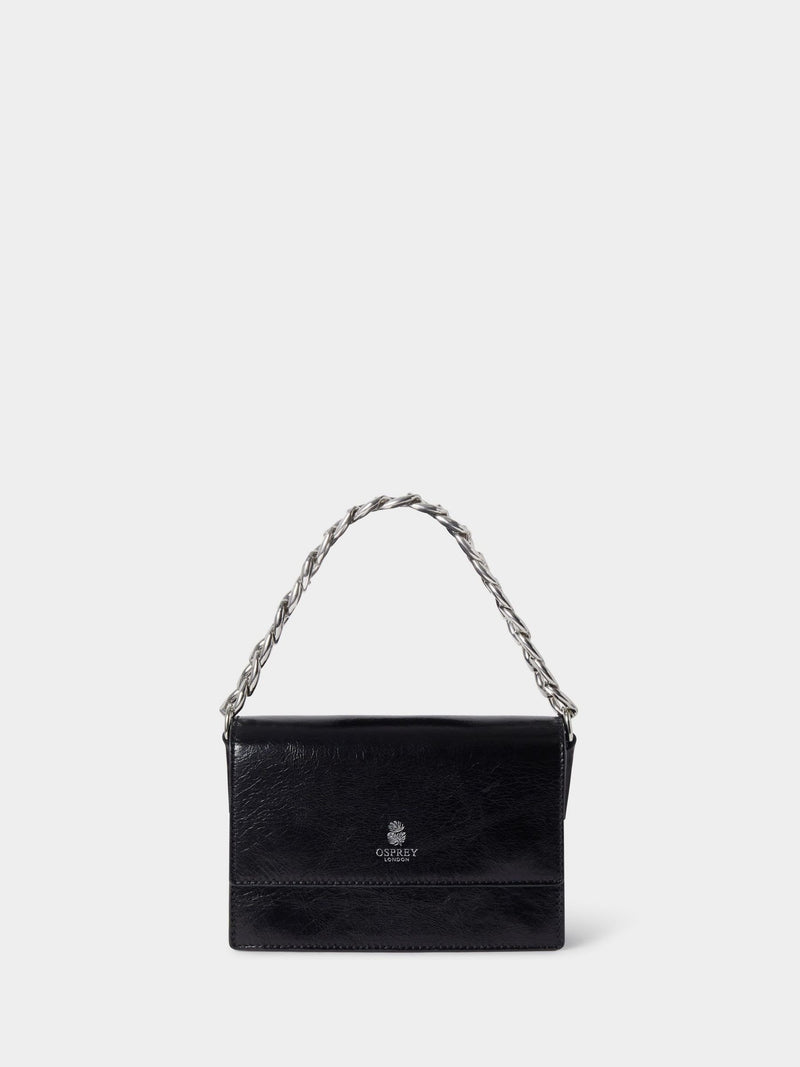 Osprey London black leather mini clutch with chunky chain (British brand)